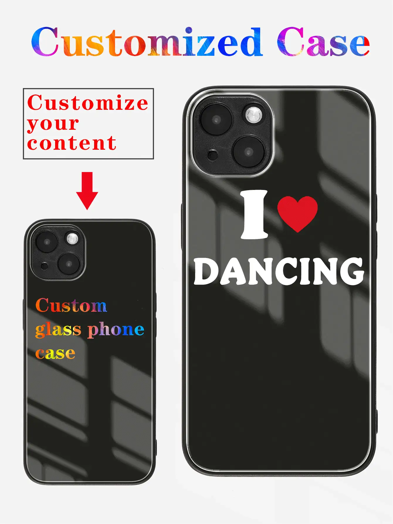 1个定制时尚心形字母名字设计防滑黑色玻璃手机壳，兼容 XR、11、12、13、14、15、16 Pro Max、A14、A15、A16、A55、A54、A53、S24 Ultra、S23 Ultra、S25 Ultra、A05S - 黑色 - 查看 2