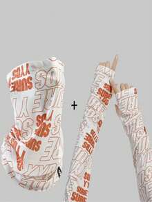 3件套个性化户外旅行字母印花冰爽防晒面罩和臂套套装 - 彩色 - 查看 10