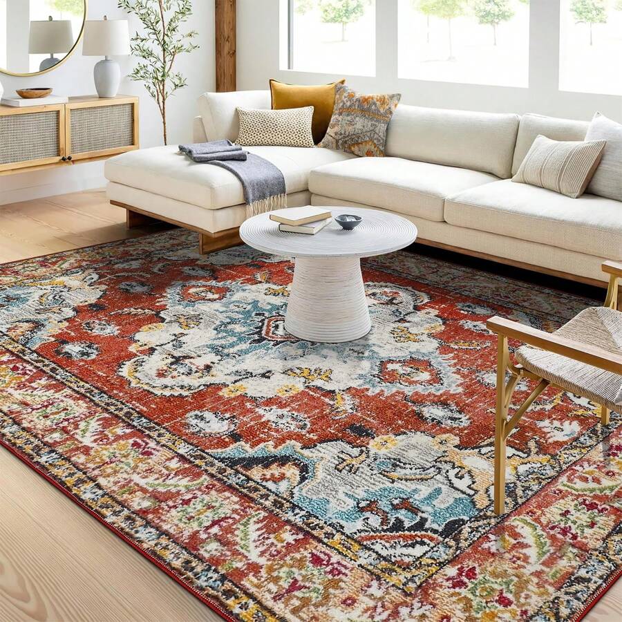 Alfombra bohemia salón dormitorio alfombras de pelo corto lavable suave antideslizante diseño vintage - alfombra vintage - Ver 1