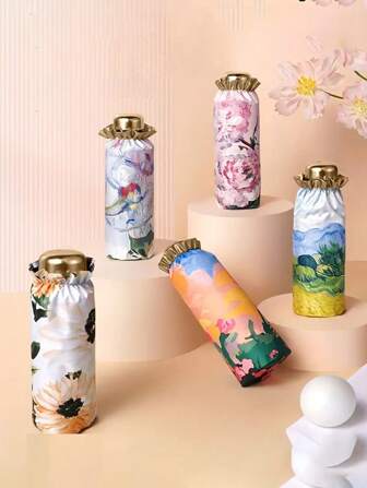 1pc Mini Umbrella, Portable Sunshade UV Protection Pocket Umbrella, Oil Painting Style Mini Umbrella