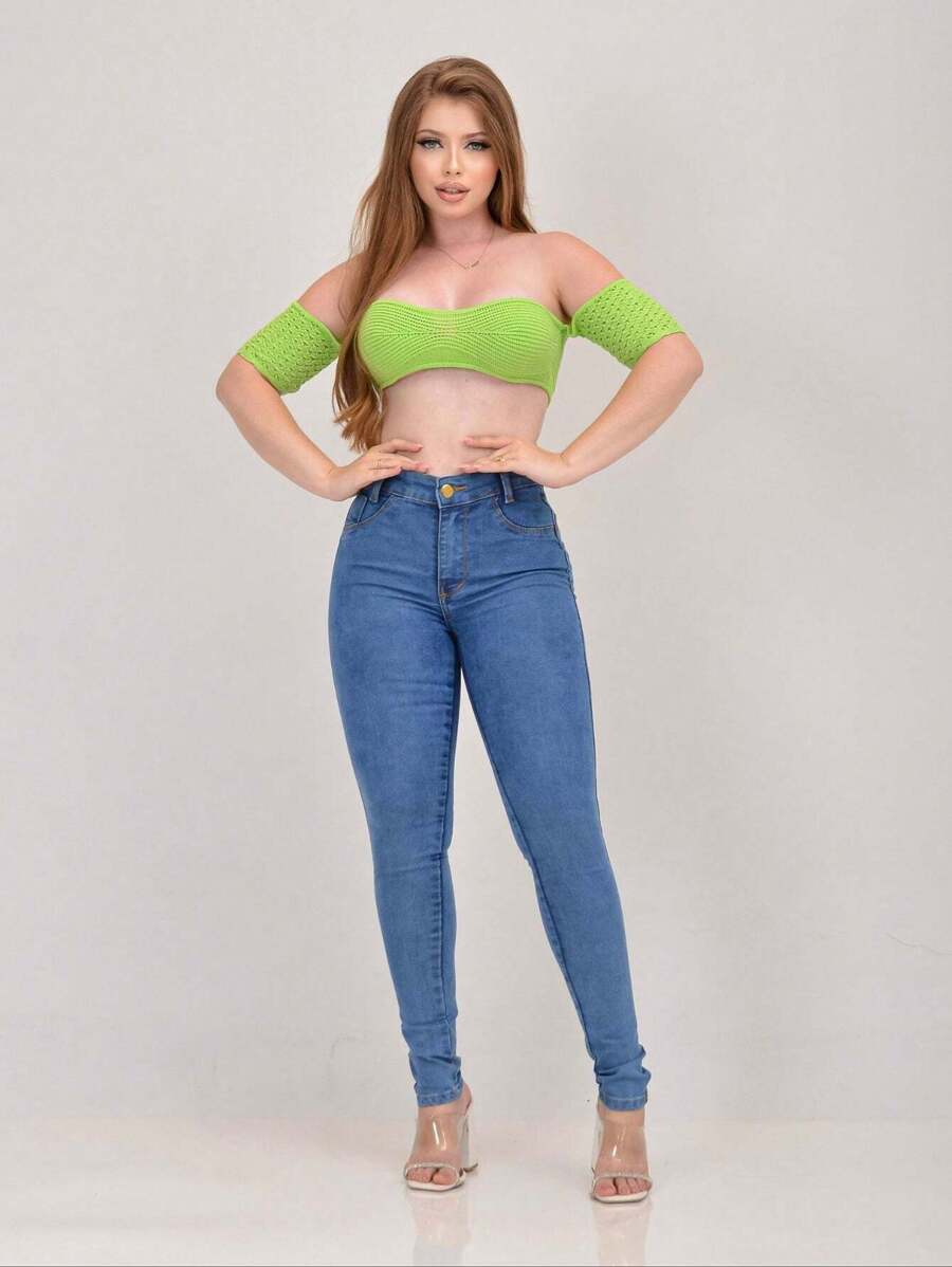 Women Jeans - 淺色水洗藍 - 查看 1