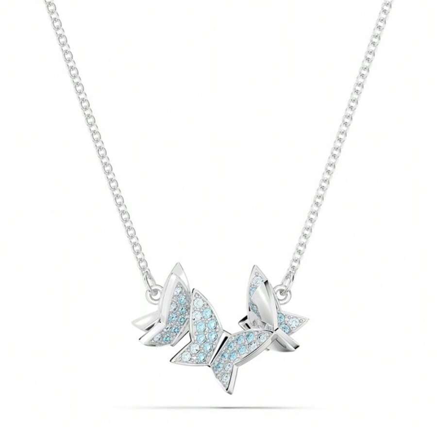 Swarovski Lilia 项链 蝴蝶，蓝色，镀铑