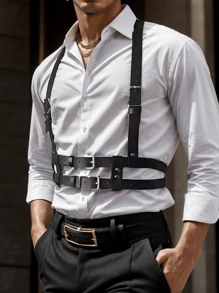 1 件男士黑色皮带，时尚束缚腰带，适合日常穿着、派对、俱乐部服装背带万圣节外出服装婚礼派对和礼物万圣节配饰，万圣节服装秋冬配饰万圣节服装，适合青少年、青年、男士、休闲、户外、运动、度假、毕业礼物、生日、日常穿着