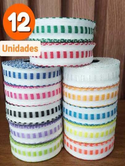 Kit 12 Rolos Galão Passa Fita Falso Cores Diversas