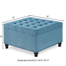Oversized Storage Ottoman,Large Square Ottoman Bench With Storage,Tufted Sofa Ottomans Storage Footstool,Mid Century Modern Coffee Table With Nailhead Trim For Living Room. - 淺藍色 - 查看 6