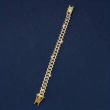 1pc Hip Hop Style  Chain Bracelet With Rhinestones For Women, Ideal For Date Gift - Yellow Gold - View 4