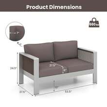 Patio Aluminum Loveseat Sofa Outdoor Furniture Set With Thick Back & Seat Cushions Grey - Xám - Xem 3