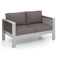 Patio Aluminum Loveseat Sofa Outdoor Furniture Set With Thick Back & Seat Cushions Grey - Xám - Xem 1
