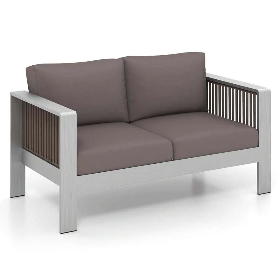 Patio Aluminum Loveseat Sofa Outdoor Furniture Set With Thick Back & Seat Cushions Grey - Xám - Xem 1