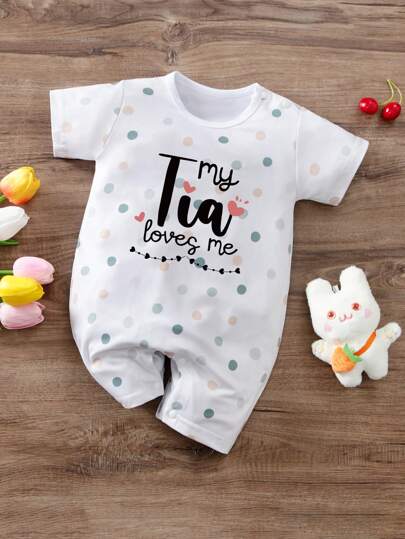 My Tie Loves Me Text Graphic Cute Baby Romper Short Sleeve, Comfortable Fabric For Indoor & Outdoor Casual Wear, Summer, For Christmas