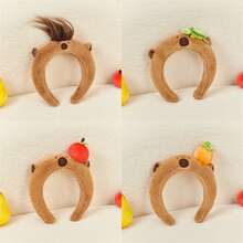 1 pieza de lindo diadema de cabeza de capibara de peluche, banda limpia de cráneo alto para cara de lavado de otoño e invierno, súper lindo clip de cabello de perro de coco accesorios para el cabello - Multicolor - Ver 3