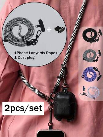 2入組手機掛繩斜跨式可拆卸耐用，極簡輕盈繩肩帶長度調節可穿梭於胸前、背後、斜跨式擺放，適用於手機、相機掛繩多功能肩帶，1.2米通用斜跨式尼龍貼片手機繩掛繩，附有1個硅膠塞子，可用於手機充電孔的塞子套裝防塵充電口蓋保護塞子配件，適用於Type-C（黑色）