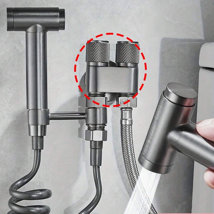 Van góc đồng hành chống trượt bằng thép không gỉ với một đầu vào nước và hai thiết bị xả nước ra, Van góc vòi đôi - Một cỡ - Xem 1