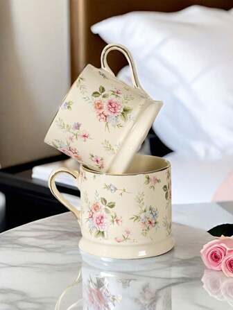 1 st keramisk hästmugg, europeisk stil retro blommig kaffekopp, 3D unik designad dryckeskopp, handgjord guldkantad hantverkstekopp, lämplig för olika festivalgåvor tillbaka till skolan