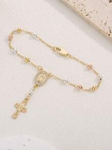 1 pieza Pulsera de piedras preciosas hecha a mano con colgante de la Virgen María, regalo perfecto para amigas y mujeres para usar en ocasiones diarias y festivas - Amarillo Oro - Ver 3