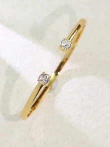 Charm-In 1pc Cubic Zirconia Decor Cuff Bangle Copper Jewelry - Yellow Gold - View 4