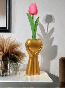 1 pièce Vase de décoration pour la maison en forme de cœur tenu à la main de style européen, design artistique en résine du corps humain pour fleurs, centre de table moderne unique pour mariage, salle à manger et décoration de salon