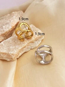 1pc Fashion Retro Stainless Steel Ring, 18K Gold/Silver Plated, Bold Opening Ring, Personality Couple Jewelry Decoration