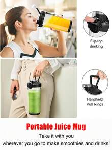 Portable Blender, Personal Blender For Shakes And Smoothies, Mini Blender With 6 Blades 150W Powerful, USB Rechargeable,600ML To-Go Cups And Spout Lids For Frozen Blending, Kitchen, Home, Travel,Kitchen Portable Fruit Machine,Portable Juicer And Blender,Juice,Lemon. - Black - View 8