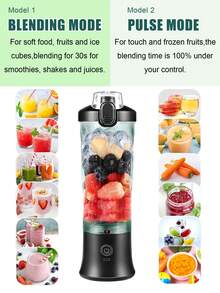 Portable Blender, Personal Blender For Shakes And Smoothies, Mini Blender With 6 Blades 150W Powerful, USB Rechargeable,600ML To-Go Cups And Spout Lids For Frozen Blending, Kitchen, Home, Travel,Kitchen Portable Fruit Machine,Portable Juicer And Blender,Juice,Lemon. - Black - View 2