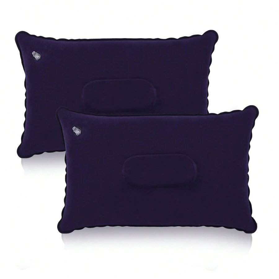 2 almohadas inflables para acampar, almohada para acampar y viajar, almohada portátil hinchable y comprimible de exteriores para apoyo lumbar del cuello portátil en la playa, pesca, picnic - Morado - Ver 1
