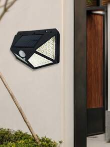 2 Peças Luminária Solar 100 Led Com Sensor Jardim Prova D'água Lâmpada Solar Promoção - Preto - Visão 5