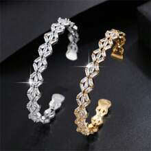 1 套简约时尚女士首饰套装，锆石镶嵌手链和戒指，节日礼物 - S61271 - 查看 14