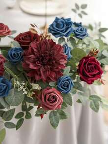 2Pcs/Kit  Wedding Sign Faux Flower For Ceremony Party Reception Entrance Floral Decor Wall Easel Stand For Wedding Poster Welcome Sign Sweetheart Table Wall Window Home Garden Outdoor Decor 13.77in*27.55in - Burgundy - View 3
