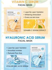 MOOYAM Conjunto de 6 mascarillas esenciales hidratantes e iluminadoras, colección de mascarillas de suero, máscara facial de ácido hialurónico de oro de 24K, colágeno de caracol, vitamina C y retinol para hidratar, humectar, anti-envejecimiento, iluminar y calmar la piel, receta de mascarilla facial coreana para mujeres y hombres de todos los tipos de piel, máscara liviana y fácil de absorber, ideal para viajes y regalos de vacaciones, cuidado de la piel y belleza facial