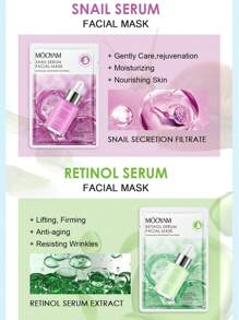 MOOYAM Conjunto de 6 mascarillas esenciales hidratantes e iluminadoras, colección de mascarillas de suero, máscara facial de ácido hialurónico de oro de 24K, colágeno de caracol, vitamina C y retinol para hidratar, humectar, anti-envejecimiento, iluminar y calmar la piel, receta de mascarilla facial coreana para mujeres y hombres de todos los tipos de piel, máscara liviana y fácil de absorber, ideal para viajes y regalos de vacaciones, cuidado de la piel y belleza facial
