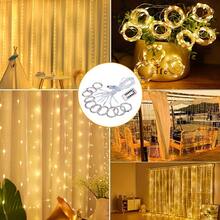 1入組窗簾裝飾燈，RGB顏色100/200/300 LED銀線窗簾燈，USB遙控器多色銀線窗簾燈，適用於室內家居、室外花園、情人節、婚禮和節日裝飾 - 黃銅色 - 查看 1