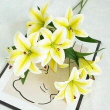 1 件人造百合花，长茎人造观星百合，带 3 个花头，仿虎皮百合花束，适用于家居酒店插花派对装饰 - 黃色 - 查看 1