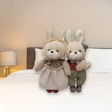 Pareja de conejitos de peluche 2 piezas Conejos Campesinos Pareja de Peluches - Café integral - Ver 4