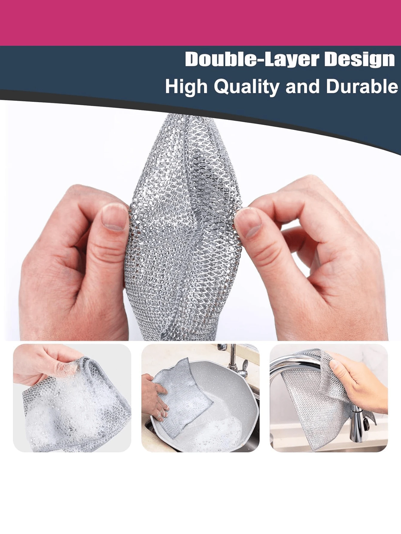 5pcs 10pcs  Single And Double-Sided Silver Dishwashing Cloth Oil-Free Household Dishwashing Cloth Kitchen Cleaning Cloth Double-Sided Silver Dishwashing Cloth