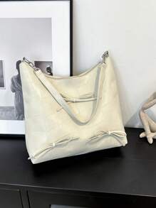 Fashionable Solid Color Bow Decoration Large Bag, Simple Shoulder Bag, Suitable For Shopping, Wallets, Shopping, Young Women, College Students, Newcomers, White-Collar Workers. They Are Very Suitable For Offices, Universities, Work, Business, Commuting, Outdoor, Travel, And Outings