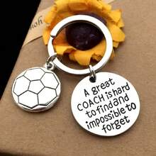 1pc Stainless Steel Pendant Keychain With Tennis, Soccer, Basketball, Football, Baseball, And Softball Patterns, Great Gift For Coaches Or Graduation - Silver - View 10