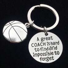 1pc Stainless Steel Pendant Keychain With Tennis, Soccer, Basketball, Football, Baseball, And Softball Patterns, Great Gift For Coaches Or Graduation - Silver - View 4