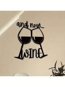 1 pezzo Insegna da parete in metallo astratto per bicchiere da vino, decorazione da parete per bar e esterni, regalo per amanti del vino, cartello per bevande, tempo di bere, decorazione per la cucina, decorazione per la casa, decorazione per la stanza, decorazione da parete - nero - Visualizzare 2