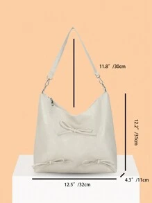 Fashionable Solid Color Bow Decoration Large Bag, Simple Shoulder Bag, Suitable For Shopping, Wallets, Shopping, Young Women, College Students, Newcomers, White-Collar Workers. They Are Very Suitable For Offices, Universities, Work, Business, Commuting, Outdoor, Travel, And Outings