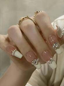 10PCS  Handmade Pearl White French Style Fake Nails - Multicolor - View 3