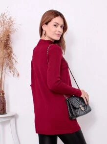 Women Sweaters - Màu Đỏ Sâu - Xem 8