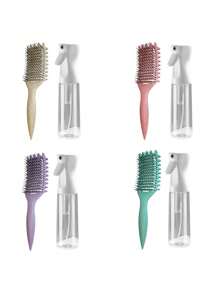 2入組捲髮梳子套裝附噴霧瓶，300毫升高壓持續噴霧瓶，梳子附帶角邊設計，適用於男女製造大波浪髮型 - 新型防靜電按摩梳子採用中空設計（米白色，紫色，綠色，粉色）