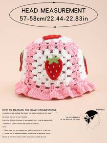 1pc Women's Adorable Casual Y2K Style Fashionable Contrast Color Hand-Crocheted Strawberry Applique Decor Bucket Hat For Outdoor, Traveling, Daily Wear