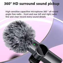Wireless Lavalier Portable Mini Microphone Intelligent Noise Cancellation Windproof Hairball Double Noise Elimination Can Be Used For Singing Conference Interviews Video Audio Recording For Android Phone Tablet New Upgrade