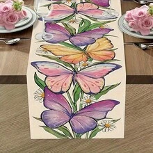 1 pieza, Elegante camino de mesa con mariposas de varios colores, camino de mesa con patrón de mariposas florales en azul, tema de flores, decoración para mesa de comedor, interior y decoración para fiestas de 33 cm x 183 cm / 13 pulgadas x 72 pulgadas, rectangular para el hogar y la cocina - Multicolor - Ver 5