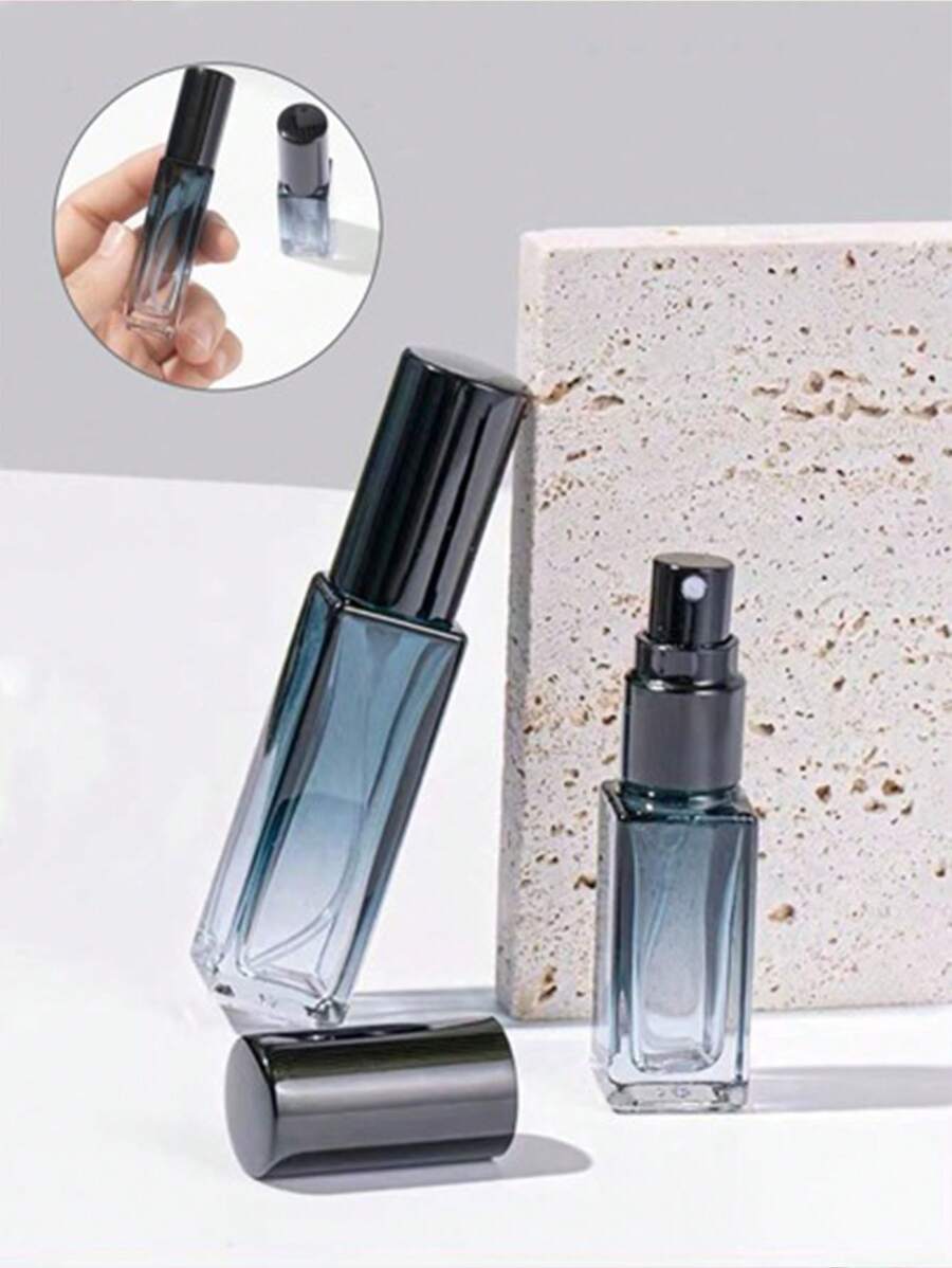 1 件便携式香水补充瓶，10ml 渐变灰蓝色厚玻璃喷雾瓶，旅行空容器，香水瓶