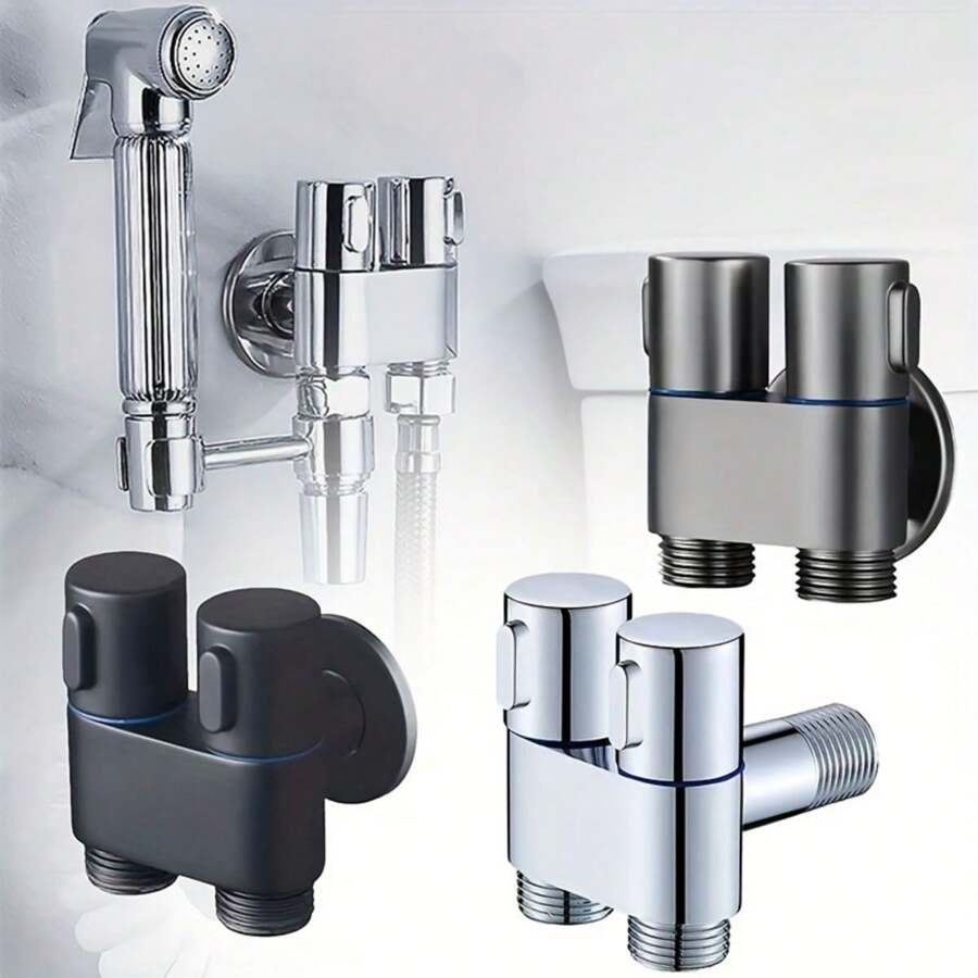 1pc Bathroom Multi-Function Mini Dual Control Valve, 1 Inlet 2 Outlet Double Control, G1/2 Inch Faucet Triangle Valve, Fit For Wall Mount Washing Machine Tap, Hygienic Shower Toilet Bidet Sprayer - one-size - View 1