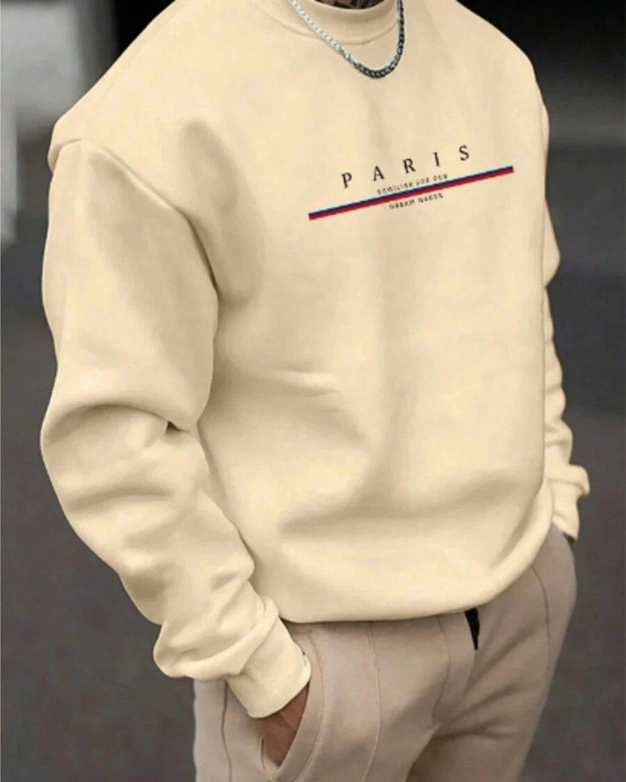 Moletom Gola Redonda Unissex Careca Blusa de Frio Casaco Feminino Masculino Flanelado Estampado Paris Style Streetwear Algodão