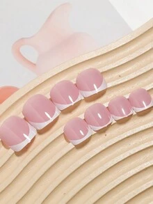 VV MEI JIA ER 24Piece Mùa Hè Màu Trắng Kiểu Pháp Đầu Bấm Vào Móng Chân Móng Tay Giả Vuông Ngắn Móng Chân Bóng Được Thiết Kế Có Thể Tái Sử Dụng Móng Chân Giả Full Cover Acrylic Nhân Tạo Chân Móng Tay Giả Nghệ Thuật Đầu & 1 Tấm Băng & 1 Dũa Móng Tay - Nhiều màu - Xem 3