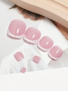 VV MEI JIA ER 24Piece Mùa Hè Màu Trắng Kiểu Pháp Đầu Bấm Vào Móng Chân Móng Tay Giả Vuông Ngắn Móng Chân Bóng Được Thiết Kế Có Thể Tái Sử Dụng Móng Chân Giả Full Cover Acrylic Nhân Tạo Chân Móng Tay Giả Nghệ Thuật Đầu & 1 Tấm Băng & 1 Dũa Móng Tay - Nhiều màu - Xem 4